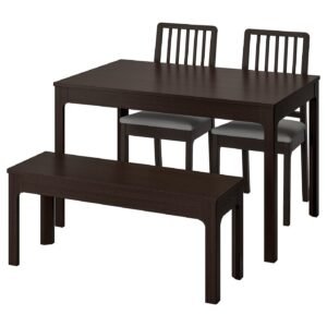 Stonebrew Bench Set – Table with 2 chairs and bench, dark brown/Orrsta light grey, 120/180 cm