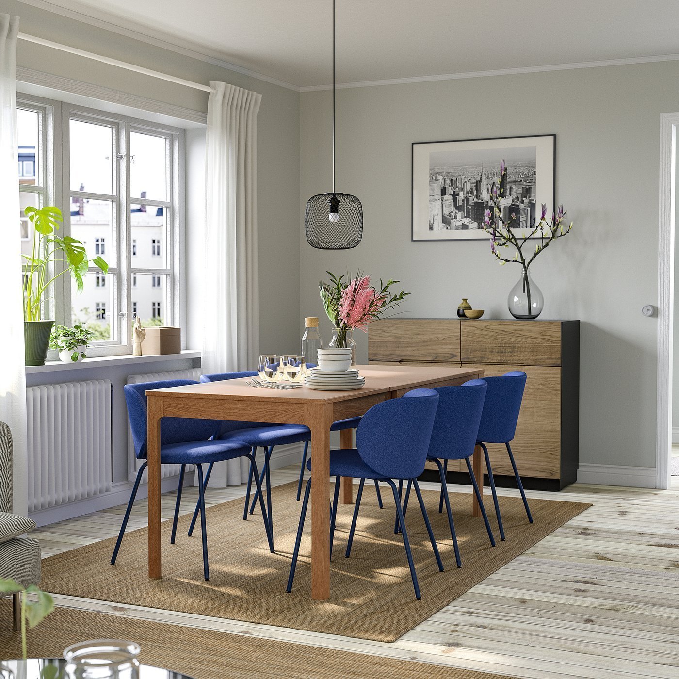 Oakwave Blue Set – Table and 4 chairs, oak/Tonerud blue, 120/180 cm - Image 2