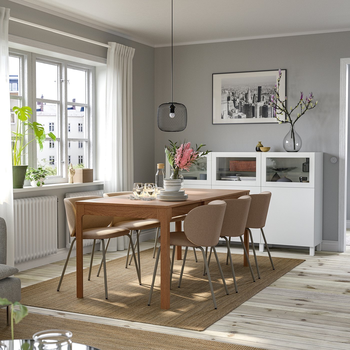 Beigewood Harmony – Table and 4 chairs, oak/Tonerud dark beige, 120/180 cm - Image 2