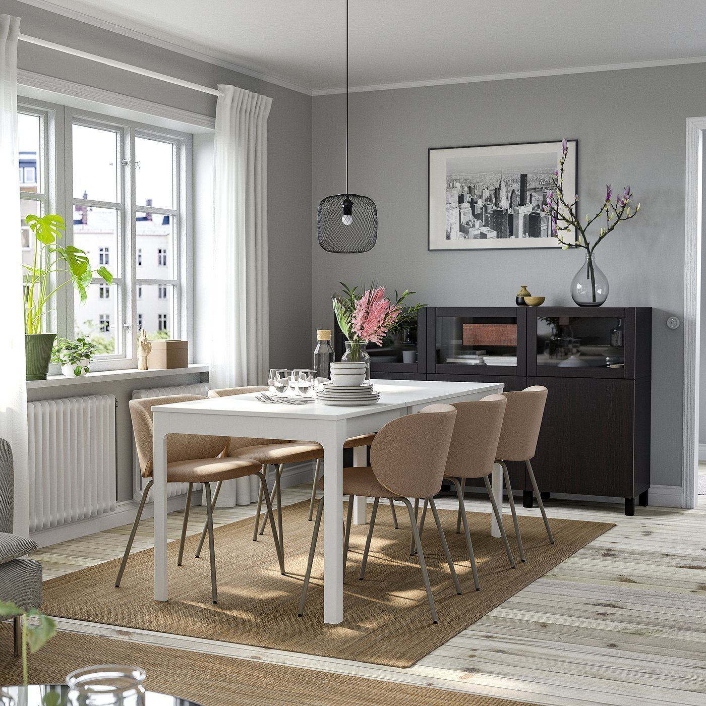 Cloudoak Beige Set – Table and 4 chairs, white/Tonerud dark beige, 120/180 cm - Image 2