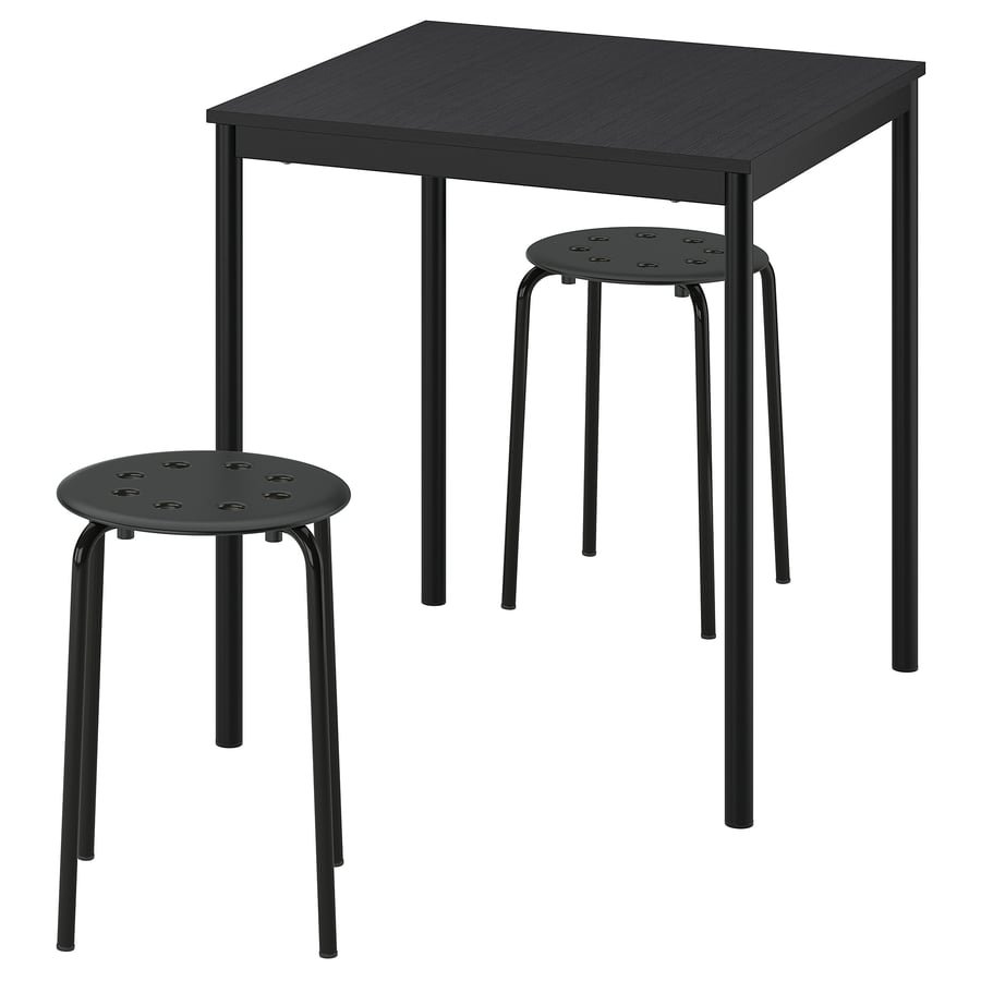 Black Compact Table With Stools